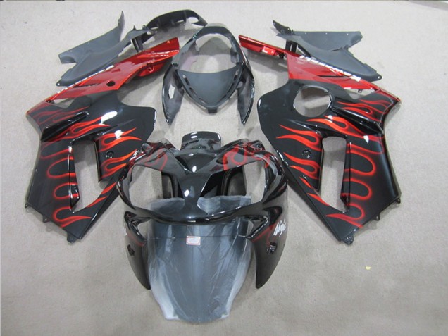 Abs Kits Completos Carenagem Kawasaki ZX6R 2007-2008 - Preto Vermelho Chama