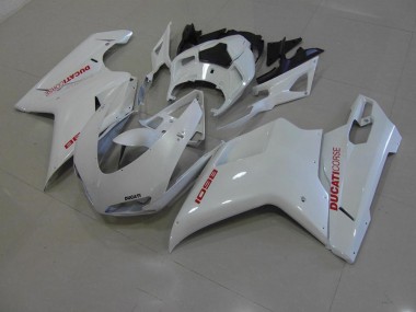 Carenagem Ducati 848 1098 1198 2007-2014 - Branco Pérola & Vermelho Decalques