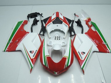 Carenagem Ducati 848 1098 1198 2007-2014 - Branco & Vermelho & Verde Listra