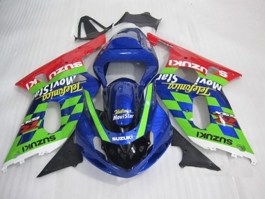 Carenagem Suzuki GSXR 600 K1 K2 K3 2001-2003 - Azul Verde Vermelho Telefumia Movistar